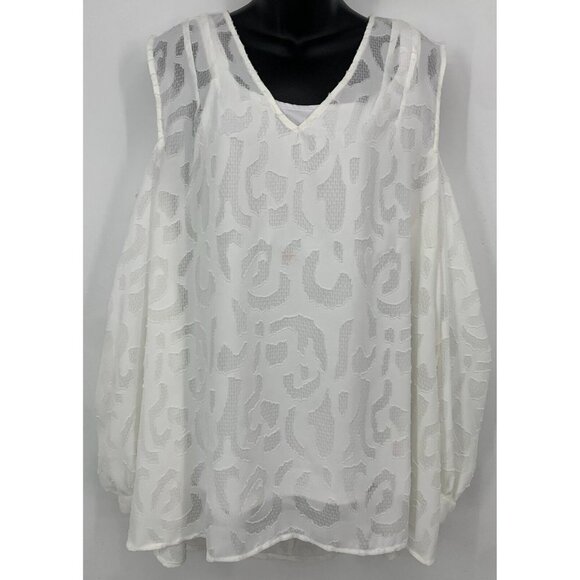 Alfani Tops - Alfani Blouse  Plus Size 18W Bright White  Illusion Cold Shoulder 2pc Women New